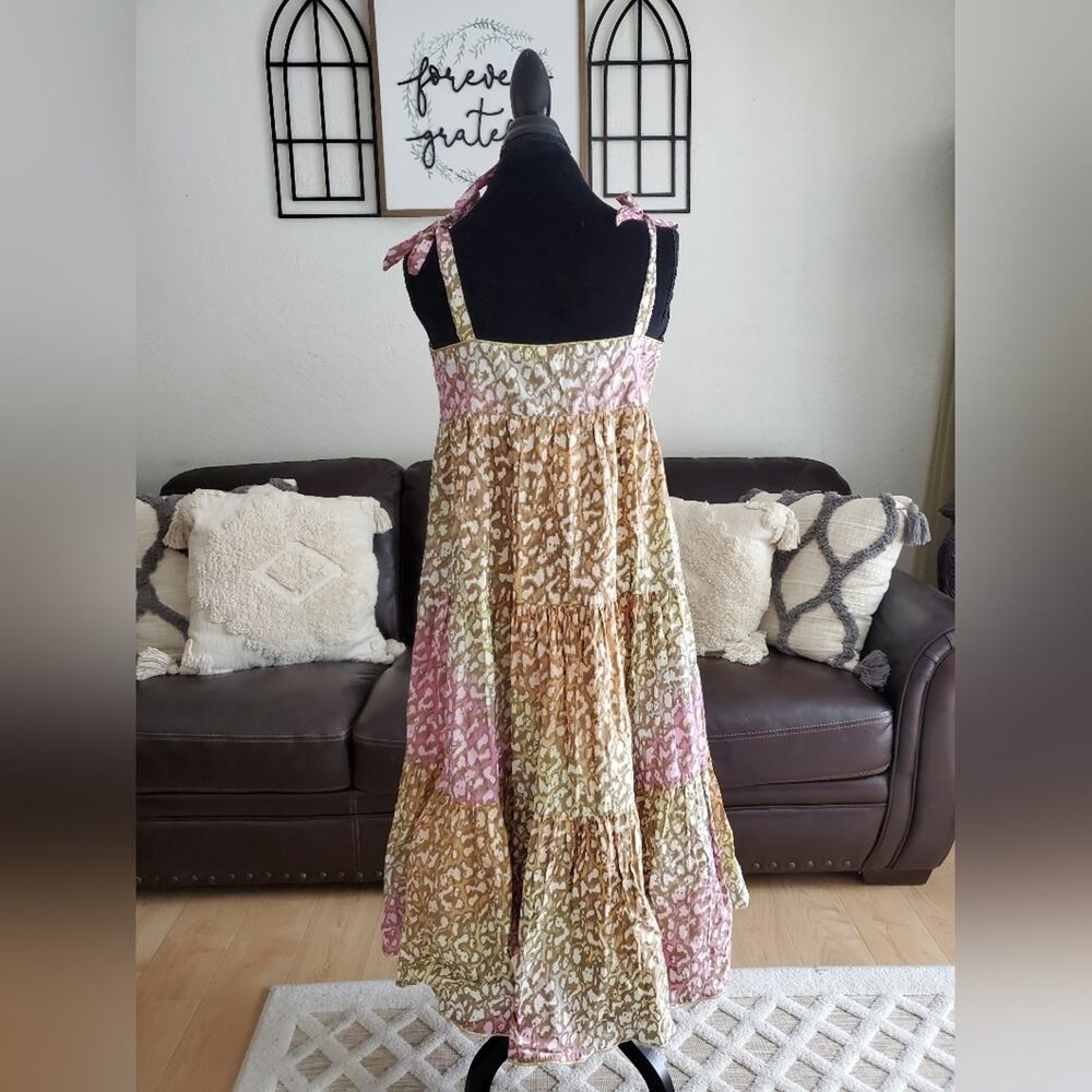 Juliet Dunn Tie Dye 70's Leopard Print Midi Sundress Boho Chic Size 3 US 8/10 - Picture 9 of 15